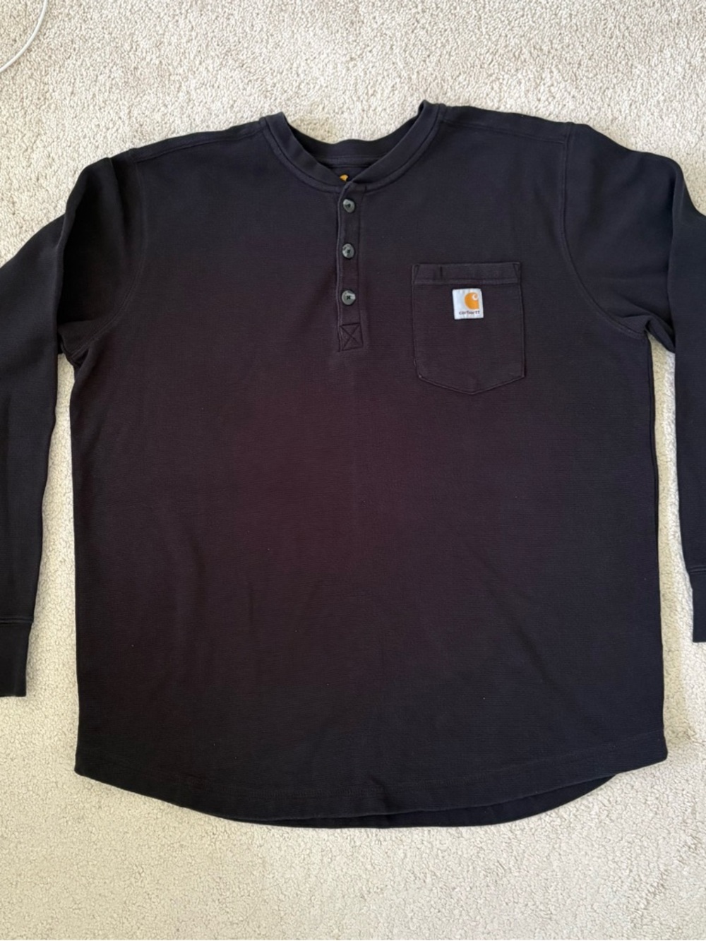 Carhartt Men’s Black Long Sleeve Henley with Chest Pocket Logo